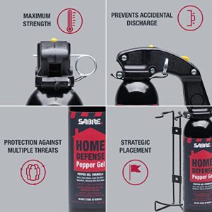 SABRE Red Home Defense Pepper Gel With Wall Mount For Easy Access, Max Strength OC Spray, UV Marking Dye Helps Identify Suspects, Full Hand Grip For More Accurate Aim, Secure Pin Safety, 32 Bursts