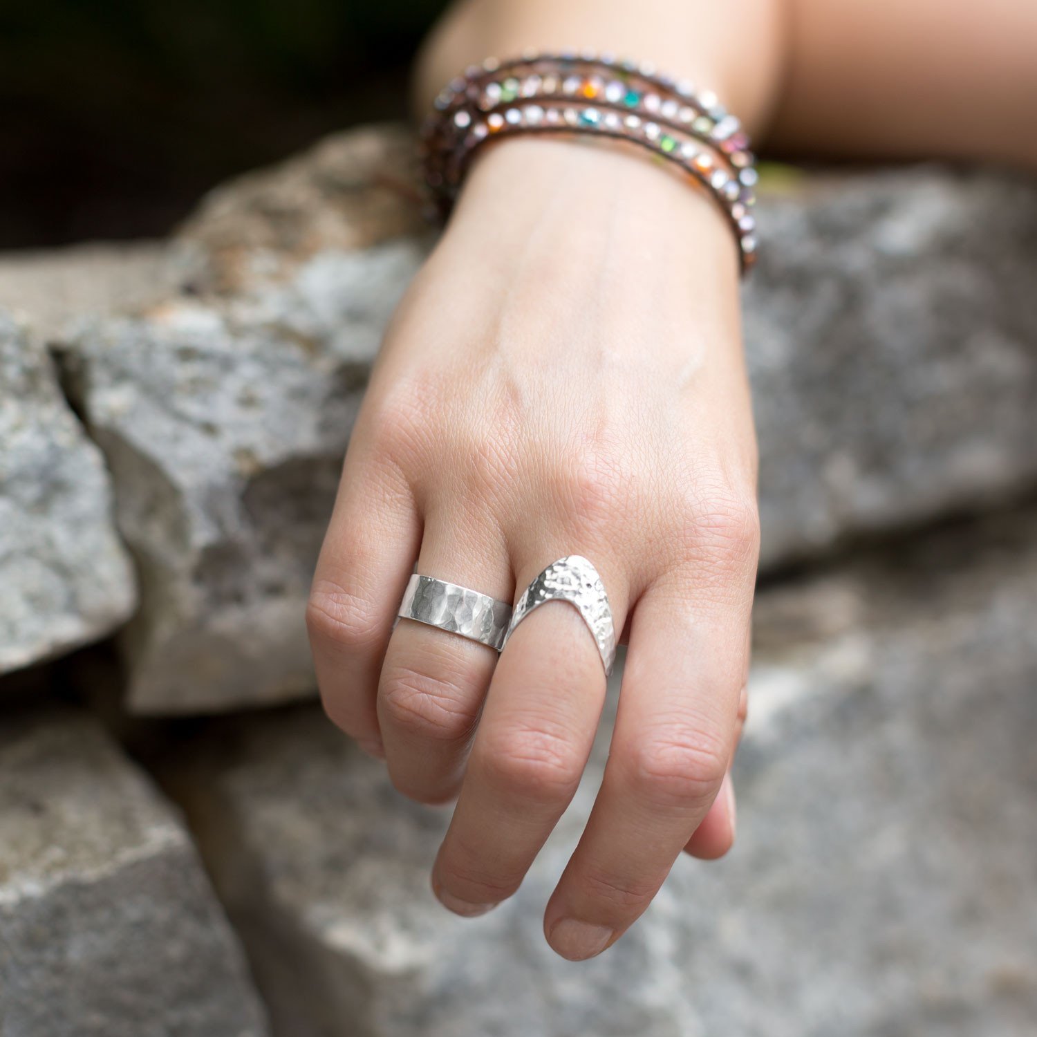 Band Ring Hammered Sterling Silver 8mm Mens or Womens Made in the USA, 13