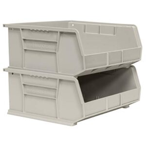 Akro-Mils 30250STONE AkroBins Plastic Storage Bin Hanging Stacking Containers, (15-Inch x 16-Inch x 7-Inch), Stone, (6-Pack)