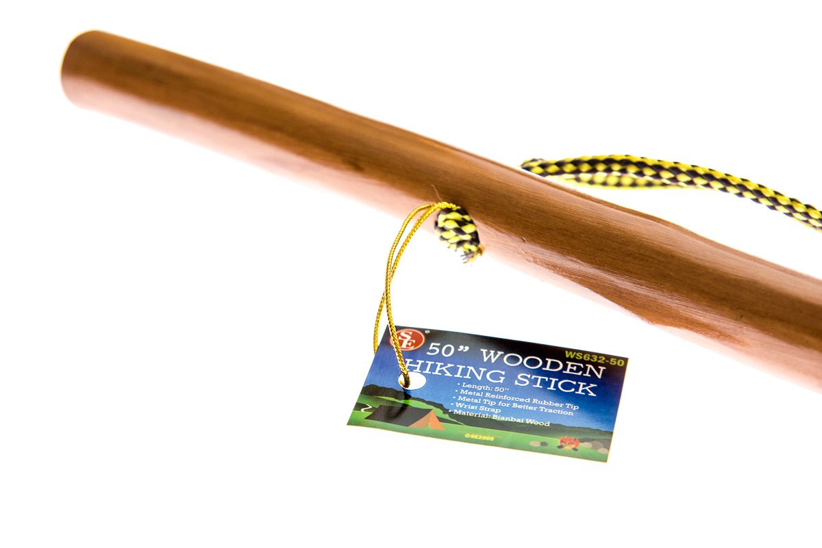 SE Natural Wood Walking Stick with Steel Spike and Metal-Reinforced Tip Cover, 50" - WS632-50