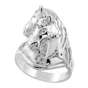 Sterling Silver Mare and Baby Horse Ring Diamond Cut Finish 15/16 inch wide, size 12