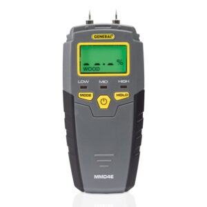 general tools mmd4e digital moisture meter, water leak detector, moisture tester, pin type, backlit lcd display with audible and visual high-medium-low moisture content alerts, grays