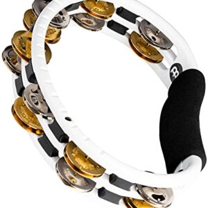 Meinl Percussion Traditional Tambourine, Handheld Half-Moon Shape with Synthetic Frame — NOT Made in China — Double Row Dual Alloy Jingles, 2-Year Warranty (TMT1M-WH)