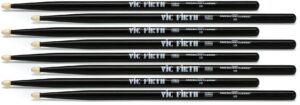 vic firth american classic 4 for 3 drumstick pack - 5b - wood tip - black