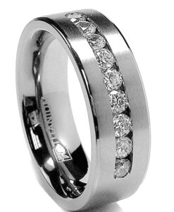 metal masters 8 mm men's titanium ring wedding band with 9 large channel set cubic zirconia cz size 11