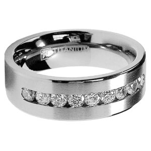 Metal Masters 8 MM Men's Titanium ring wedding band with 9 large Channel Set Cubic Zirconia CZ size 11