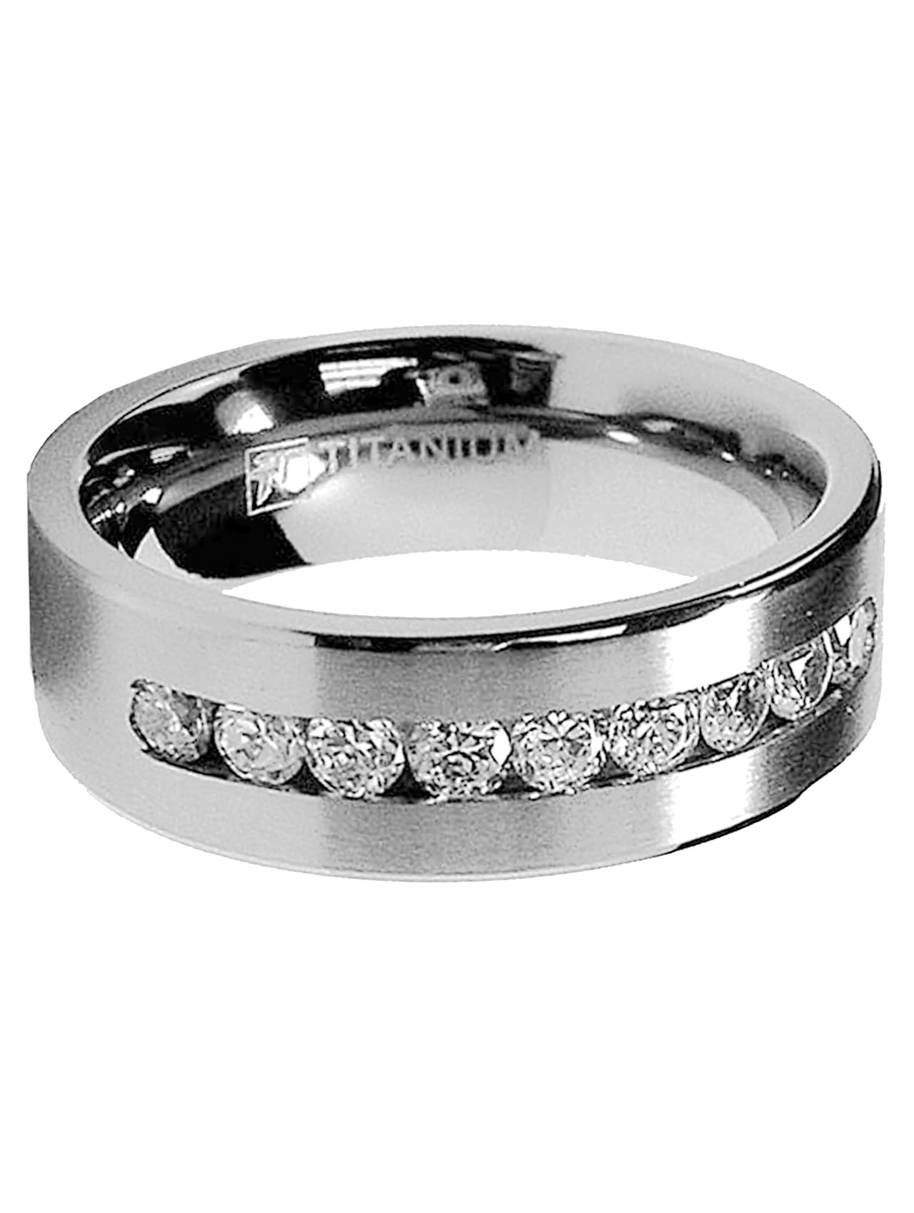 Metal Masters 8 MM Men's Titanium ring wedding band with 9 large Channel Set Cubic Zirconia CZ size 11