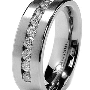 Metal Masters 8 MM Men's Titanium ring wedding band with 9 large Channel Set Cubic Zirconia CZ size 11