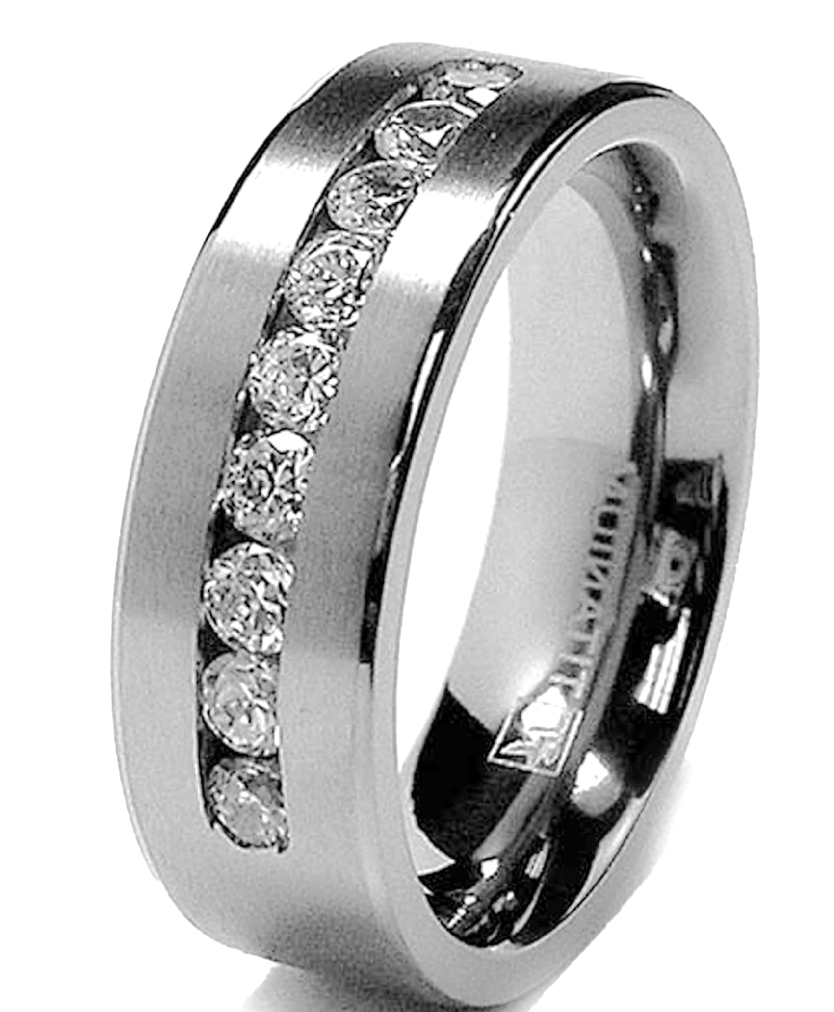 Metal Masters 8 MM Men's Titanium ring wedding band with 9 large Channel Set Cubic Zirconia CZ size 11