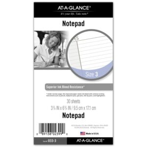 AT-A-GLANCE Day Runner Lined NotePad Pages, Refill, Loose-Leaf, Undated, for Planner, 3-3/4" x 6-3/4", Size 3, 30 Sheets/Pack (033-3)