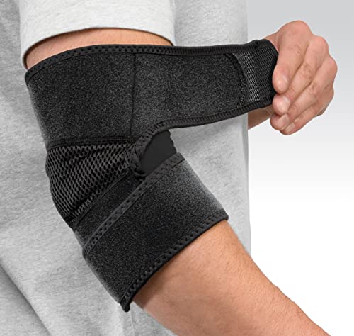 MUELLER Sports Medicine Adjustable Elbow Support for Tennis & Golfer's Elbow, Support and Relive Strain for Men & Women, One Size