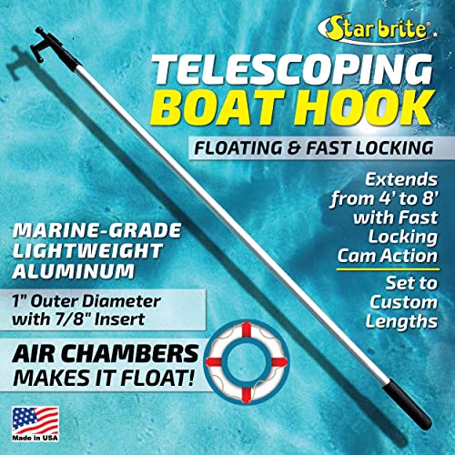 STAR BRITE Extending Boat Hook - Telescoping, Floating, Multi-Purpose - Extends from 4.5 ft. (137 cm) to 8 ft. (243 cm) (040609)