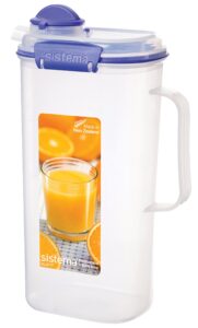 sistema klip it utility collection juice pitcher, 67.6 oz./2.0 l, clear/blue