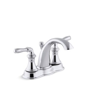 KOHLER 393-N4-CP Devonshire Centerset 4 inch Bathroom Faucet with Pop-Up Drain Assembly, 2-Handle Bathroom Sink Faucet, 1.2 gpm, Polished Chrome