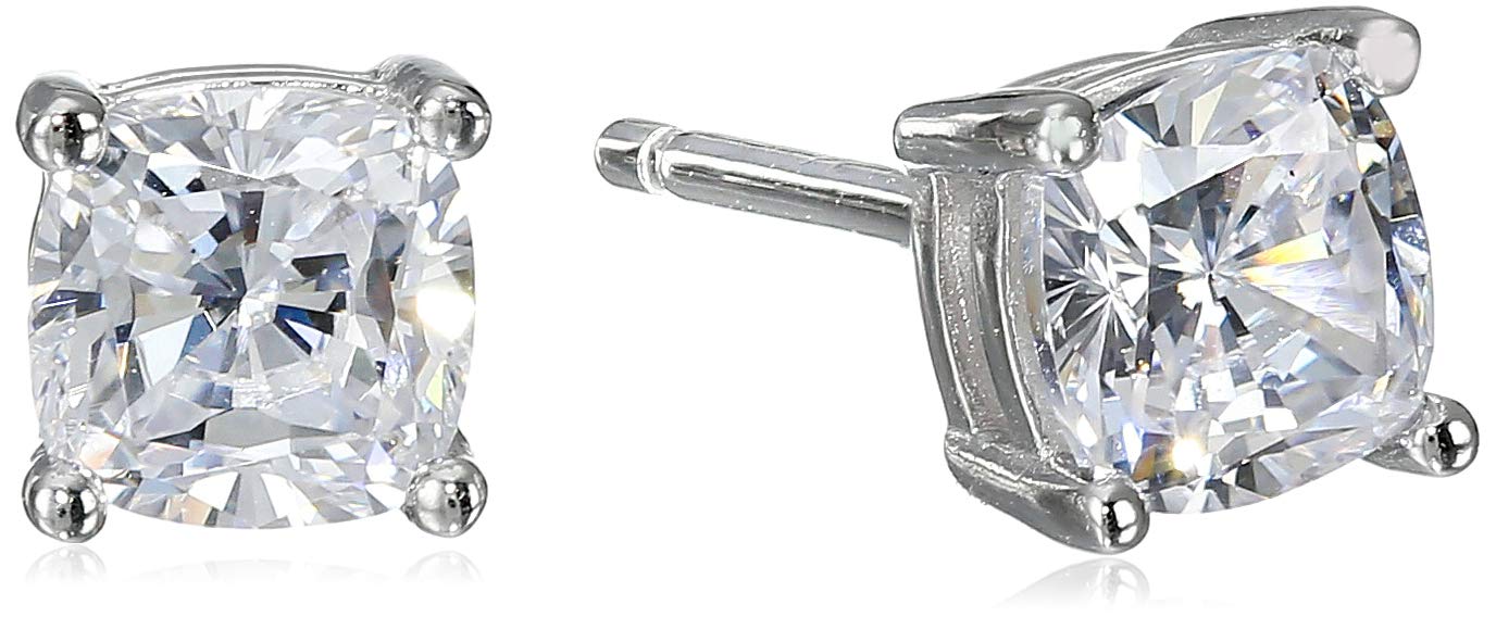 Amazon Essentials Platinum Plated Sterling Silver Cushion Cut Cubic Zirconia Stud Earrings (5mm) (previously Amazon Collection)