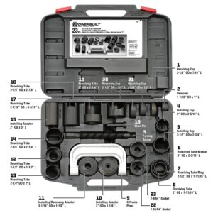 Powerbuilt Ball and U Joint Service Set, 23 Piece Tool Kit, Remove and Install Ball Joints, Receiving Tube, Adapters, Sockets - 648617