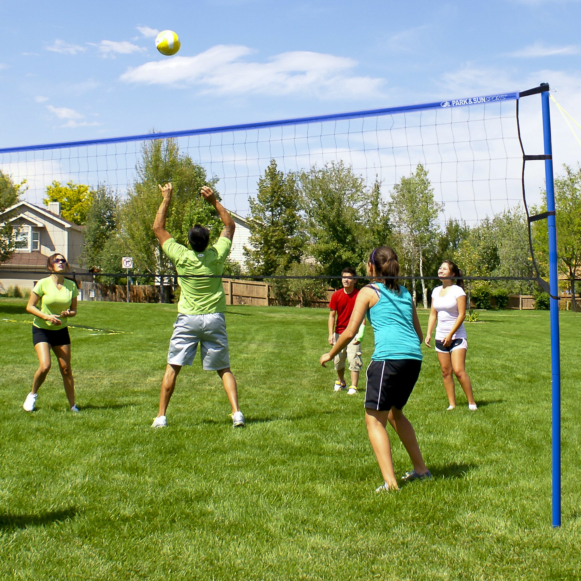 Park & Sun Sports Spiker Sport: Portable Outdoor Volleyball Net System, Blue, 32L x 3H feet