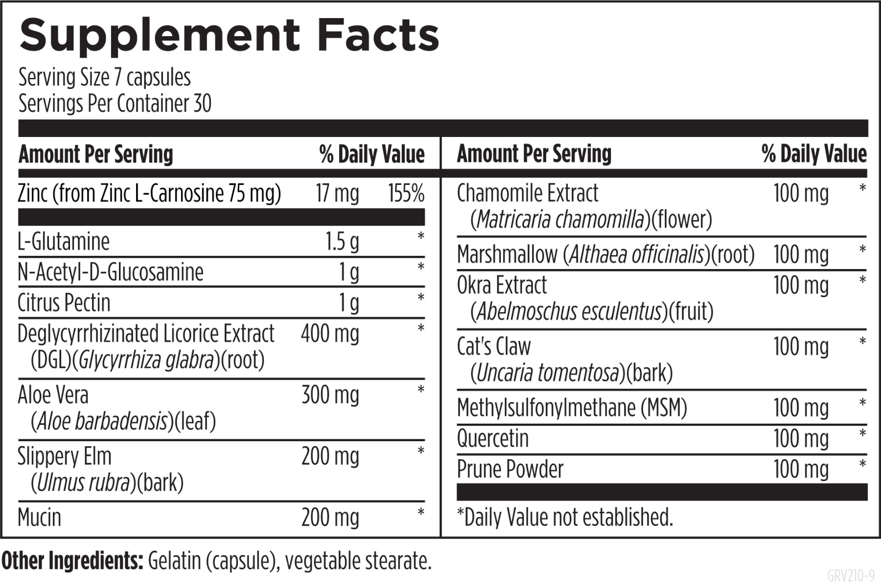 Designs for Health GI Revive - Slippery Elm Gut Health Support with Licorice Root, L-Glutamine + Zinc Carnosine - MSM, Marshmallow Root Powder + Okra Extract (210 Capsules)