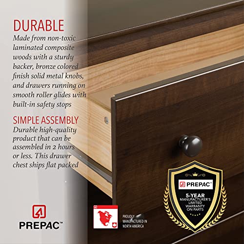 Prepac Fremont Bedroom Furniture: Espresso Double Dresser for Bedroom, 6-Drawer Wide Chest of Drawers, Traditional Bedroom Dresser, EDC-6330-V, 59"W x 17.5"D x 29"H