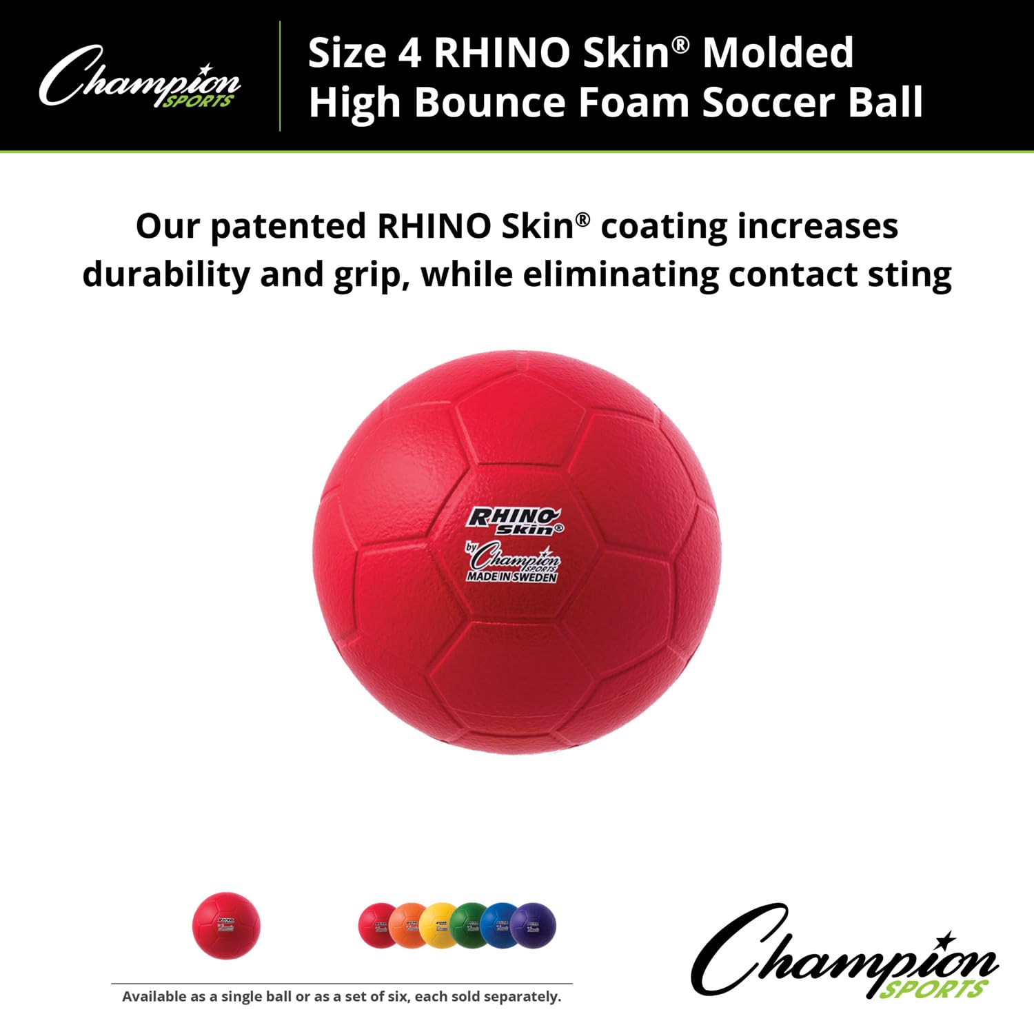 Champion Sports Rhino Skin Molded Foam Size 4 Soccer Ball, Red