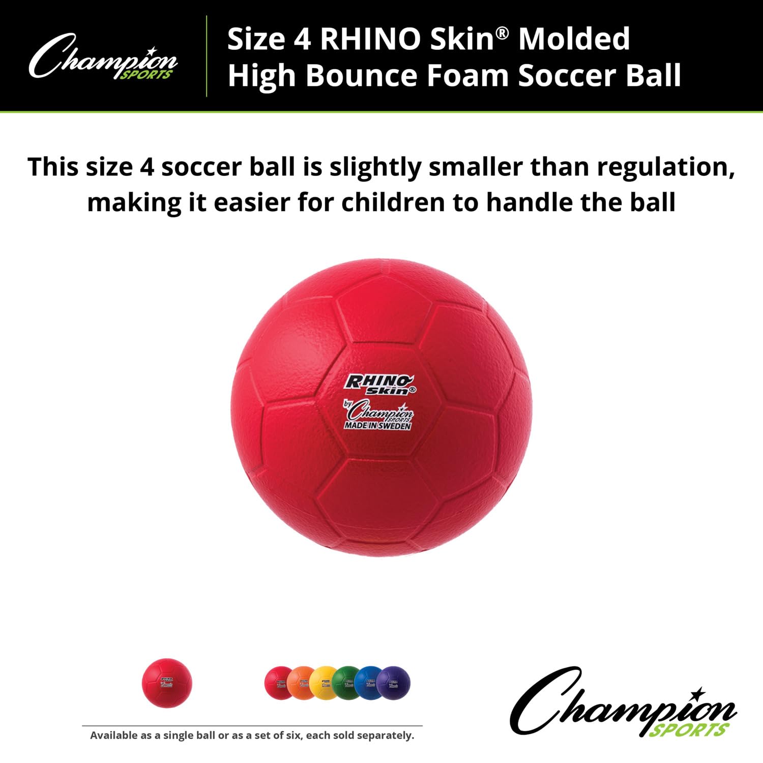 Champion Sports Rhino Skin Molded Foam Size 4 Soccer Ball, Red