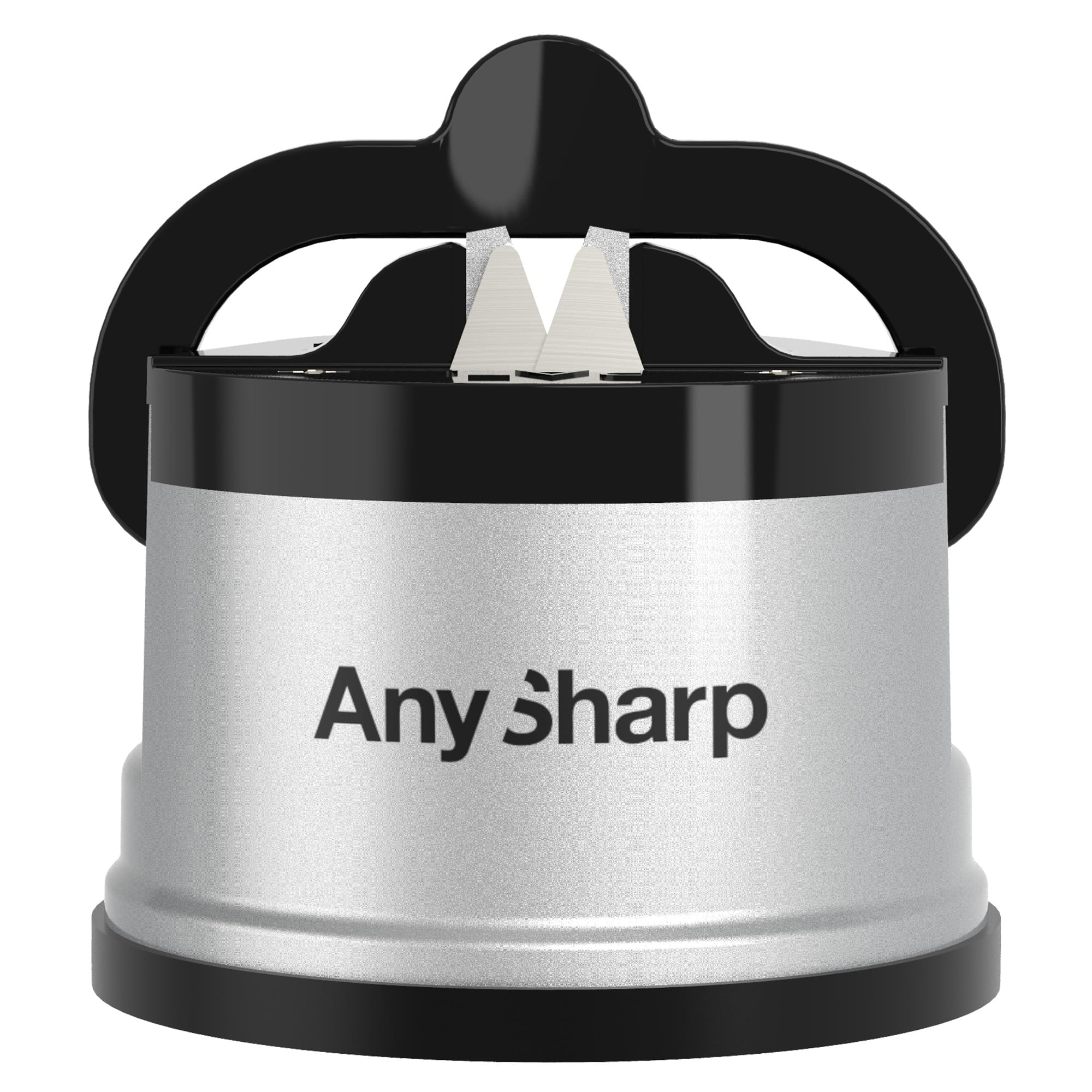 AnySharp Essentials - Knife Sharpener with PowerGrip - For Knives and Serrated Blades - Silver