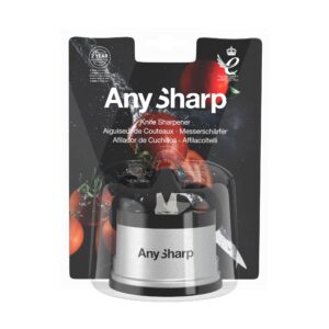 AnySharp Essentials - Knife Sharpener with PowerGrip - For Knives and Serrated Blades - Silver