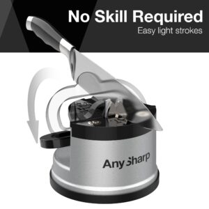 AnySharp Essentials - Knife Sharpener with PowerGrip - For Knives and Serrated Blades - Silver