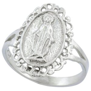 Sterling Silver Virgin Mary Miraculous Medal Ring 11/16 inch wide size 7