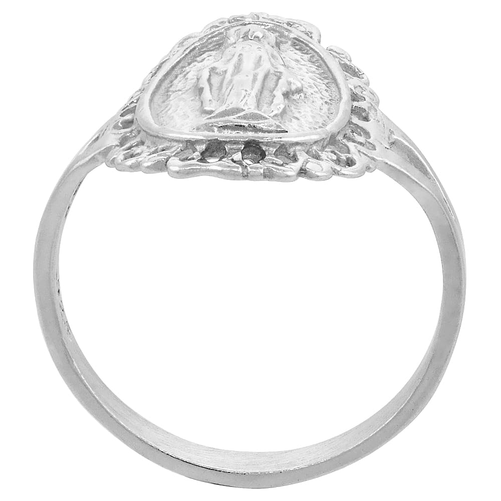 Sterling Silver Virgin Mary Miraculous Medal Ring 11/16 inch wide size 7