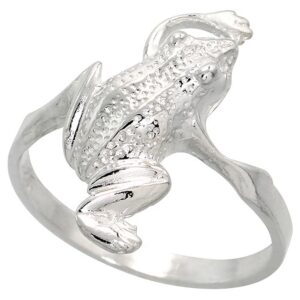 sterling silver frog ring polished finish 3/4 inch wide, size 9