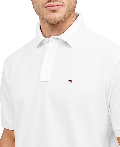 Tommy Hilfiger Men's Short Sleeve Polo Shirt in Classic Fit, White, Medium