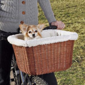 PetSafe Happy Ride Wicker Bicycle Basket for Dogs and Cats - Stylish Weather Resistant Wicker Material - Comfortable, Easy to Clean Soft Liner - Removable Sun Shield Included - for Pets up to 13 lb