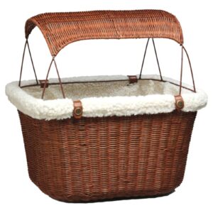 PetSafe Happy Ride Wicker Bicycle Basket for Dogs and Cats - Stylish Weather Resistant Wicker Material - Comfortable, Easy to Clean Soft Liner - Removable Sun Shield Included - for Pets up to 13 lb