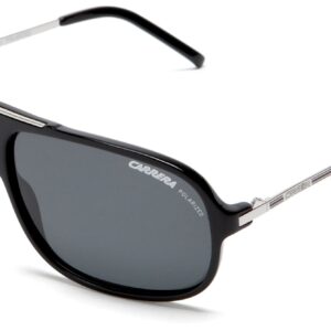 Carrera Cool/S Polarized Pilot Sunglasses, Black and Palladium Frame/Grey Lens, 65 mm