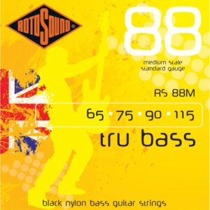 rotosound rs88m black nylon flatwound medium bass guitar strings (65 75 90 115)