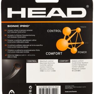 HEAD Sonic Pro Tennis Racket String 40' Set - 17 Gauge Monofilament Racquet String, Black