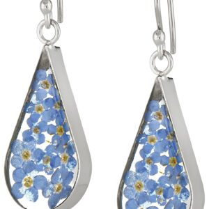 Amazon Essentials Sterling Silver Blue Pressed Flower Teardrop Earrings (previously Amazon Collection)