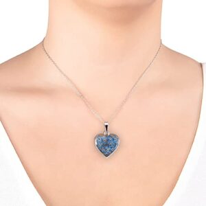 Amazon Essentials Sterling Silver Blue Pressed Flower Heart Pendant Necklace, 16' (previously Amazon Collection)