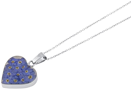 Amazon Essentials Sterling Silver Blue Pressed Flower Heart Pendant Necklace, 16' (previously Amazon Collection)