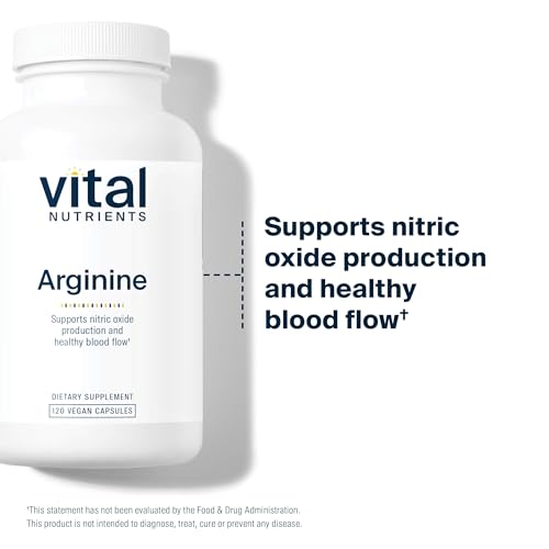 Vital Nutrients - Arginine - L-Arginine Amino Acid Support for Circulatory and Heart Health - 120 Vegetarian Capsules per Bottle - 1500 mg