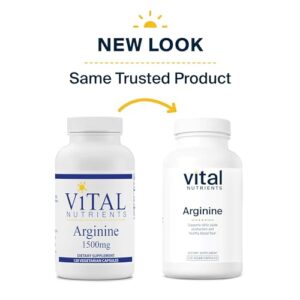 Vital Nutrients - Arginine - L-Arginine Amino Acid Support for Circulatory and Heart Health - 120 Vegetarian Capsules per Bottle - 1500 mg