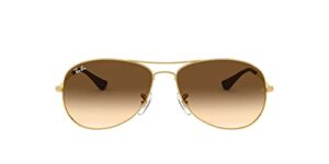 ray-ban men's rb3362 cockpit aviator sunglasses, gold/clear gradient brown, 59 mm + 1