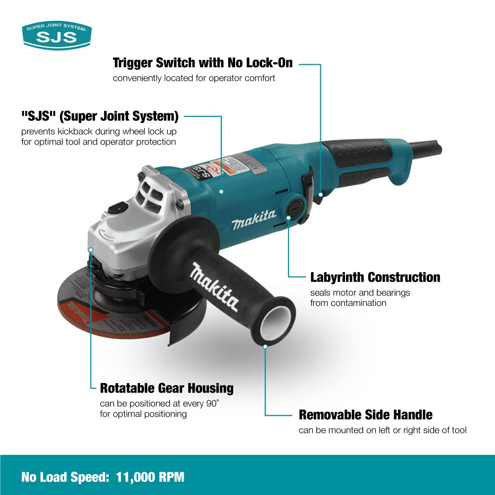 Makita GA5020 5" SJS Angle Grinder, with AC/DC Switch, Blue