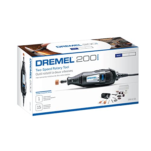 Dremel 200-1/15 Two-Speed Rotary Tool Kit with 1 Attachment 15 Accessories - Hobby Drill, Woodworking Carving Tool, Glass Etcher, Small Pen Sander, Garden Tool Sharpener, Craft and Jewelry Drill