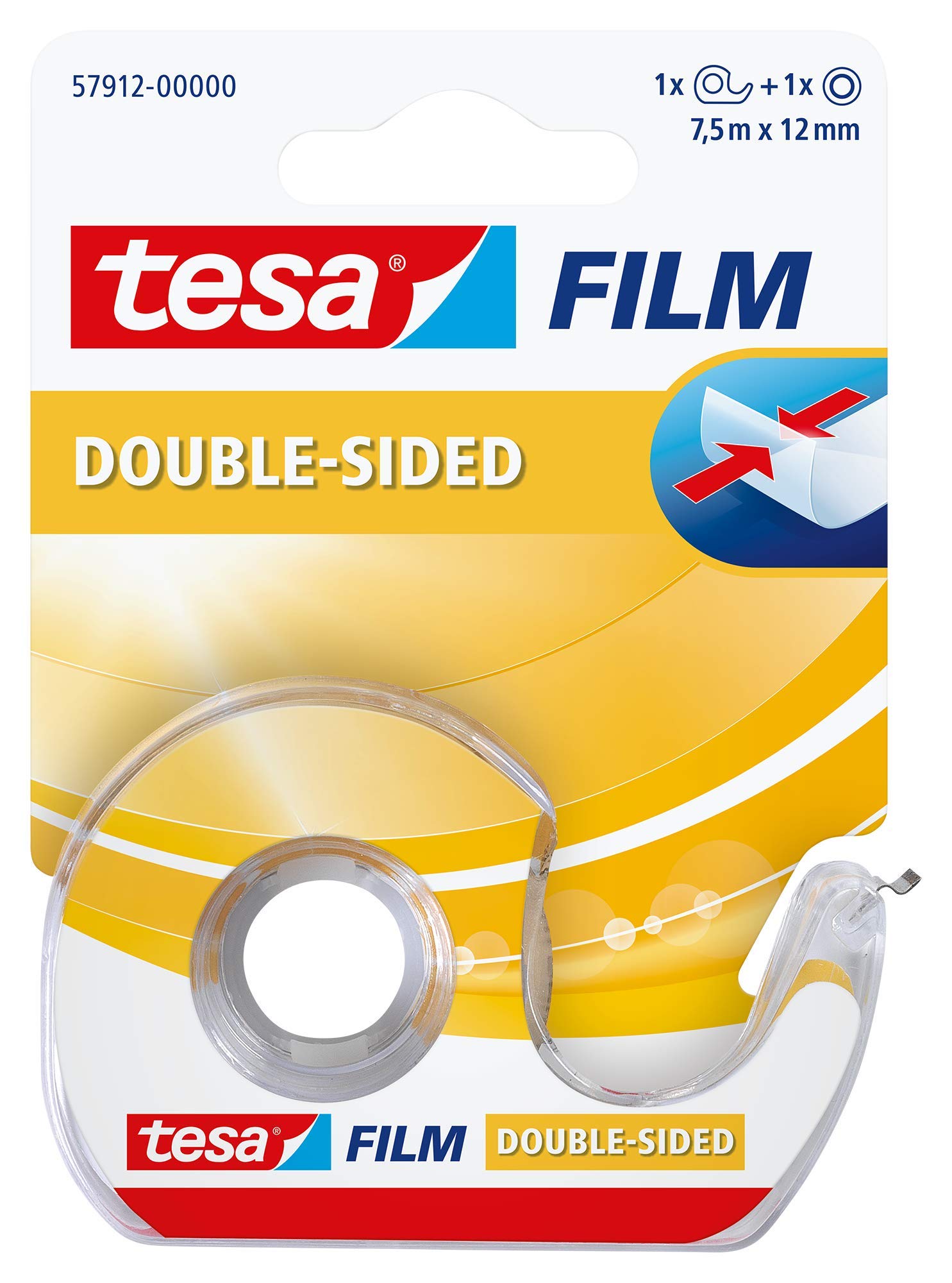 tesafilm Double-Sided Adhesive Tape - Easy hanging of Paper, Photos and Decorations, 1 Roll, 24.6 ft x 0.5 in, Transparent