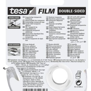 tesafilm Double-Sided Adhesive Tape - Easy hanging of Paper, Photos and Decorations, 1 Roll, 24.6 ft x 0.5 in, Transparent