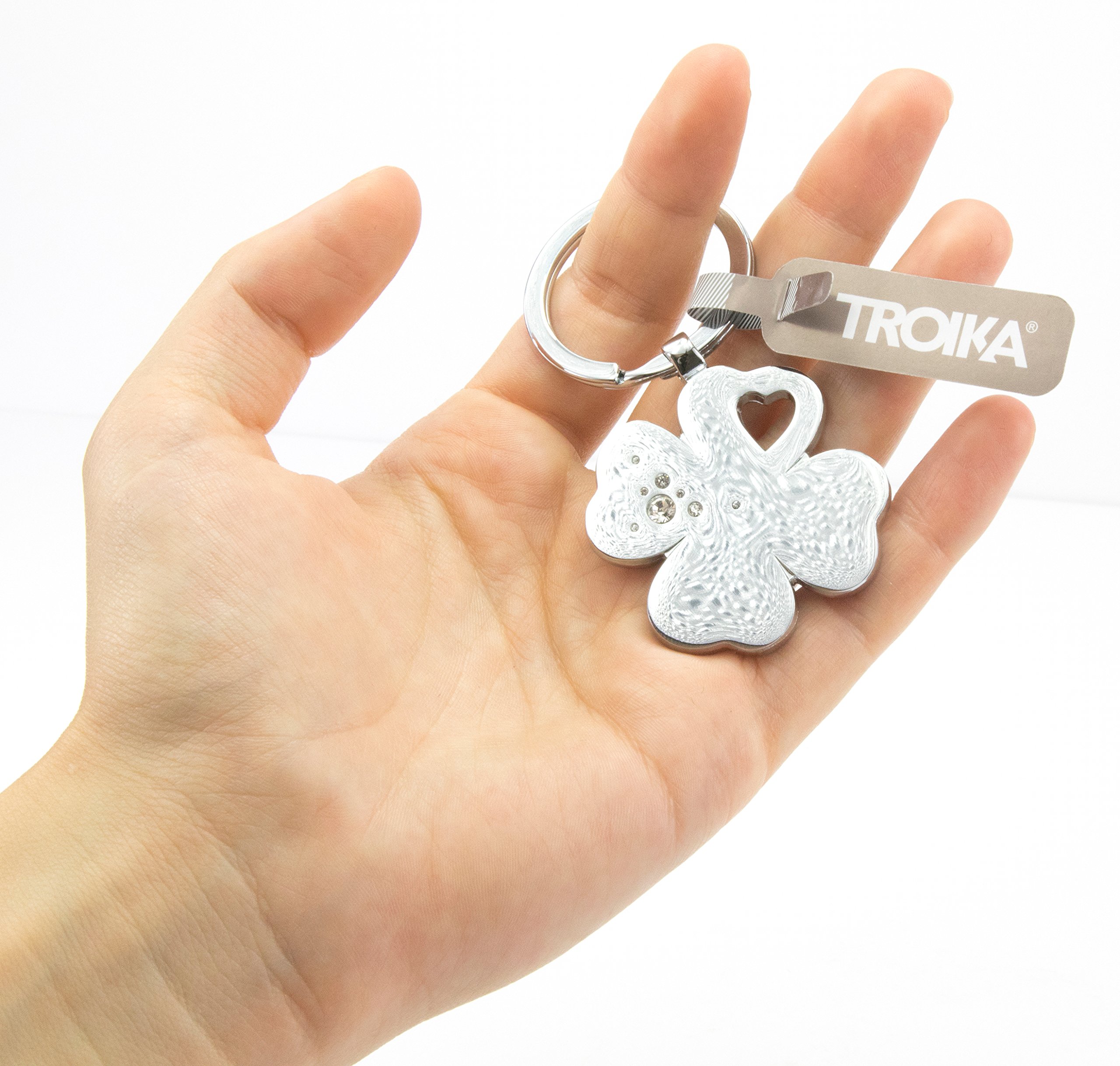 TROIKA Girls Best Friends "Clover" – KR9-30/CH – Keyring – Made with Swarovski® Elements – cast Metal– Shiny – Chrome Plated – Silver – TROIKA-Original