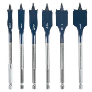 Bosch DSB5006 Daredevil Standard Spade Bit Set w/ Power Groove Hex Shank and Full Cone Threaded Tip (6 Piece Set) , Blue