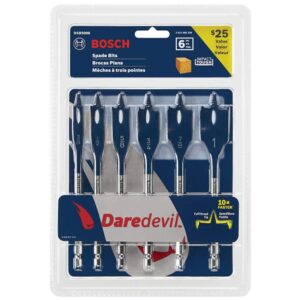 Bosch DSB5006 Daredevil Standard Spade Bit Set w/ Power Groove Hex Shank and Full Cone Threaded Tip (6 Piece Set) , Blue